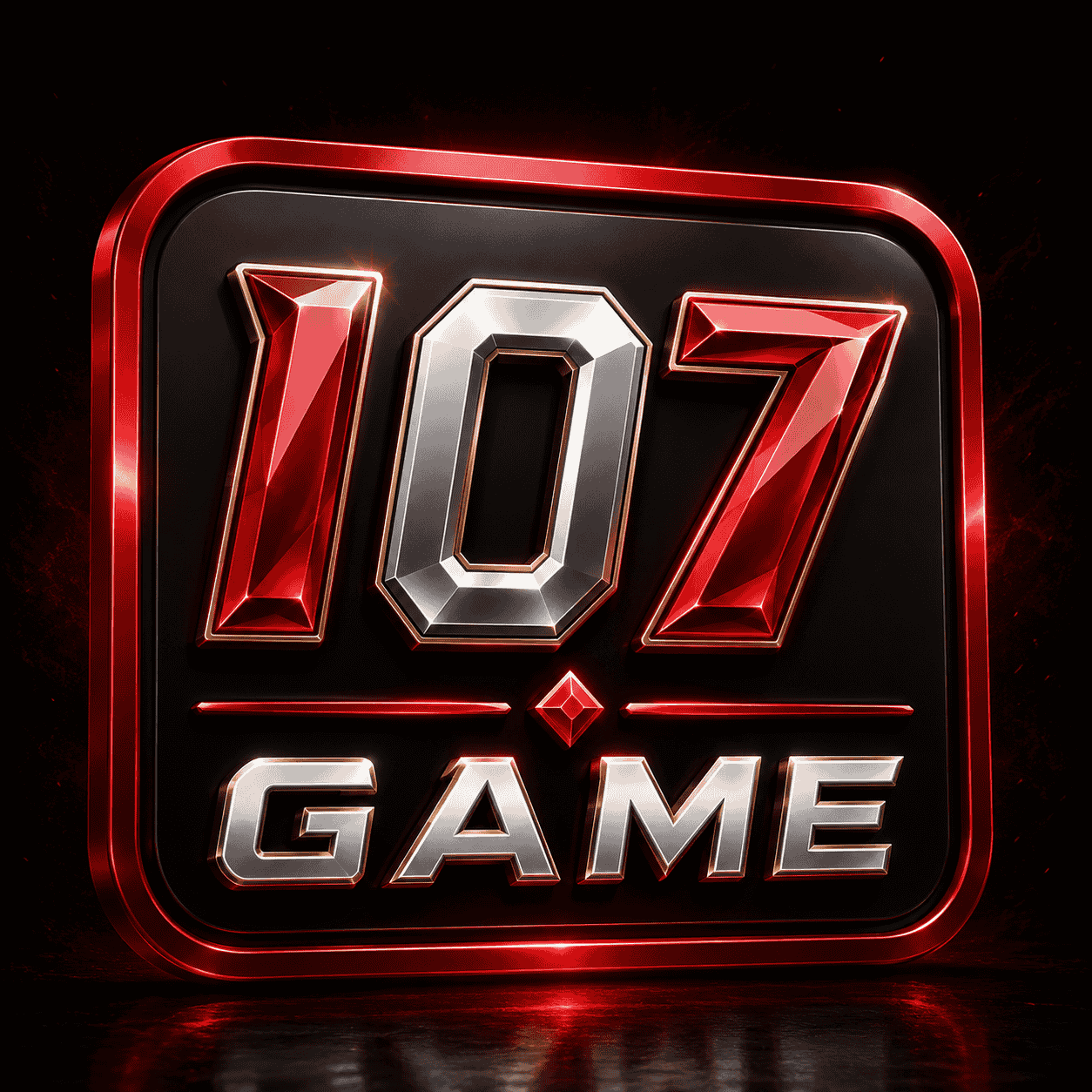 IO7 Game logo featuring a bold red and silver metallic "107" design with a black background, red glowing border, and modern gaming-style 3D effects.